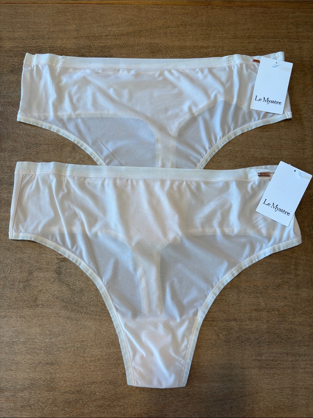 (2 Pairs) NEW Le Mystère Infinite Comfort High Waist Thong Panty 9938 Shell I10J